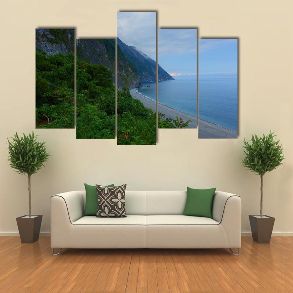 Scenery Of Cliffs Near Sea In Taiwan Canvas Wall Art-5 Pop-Gallery Wrap-47" x 32"-Tiaracle