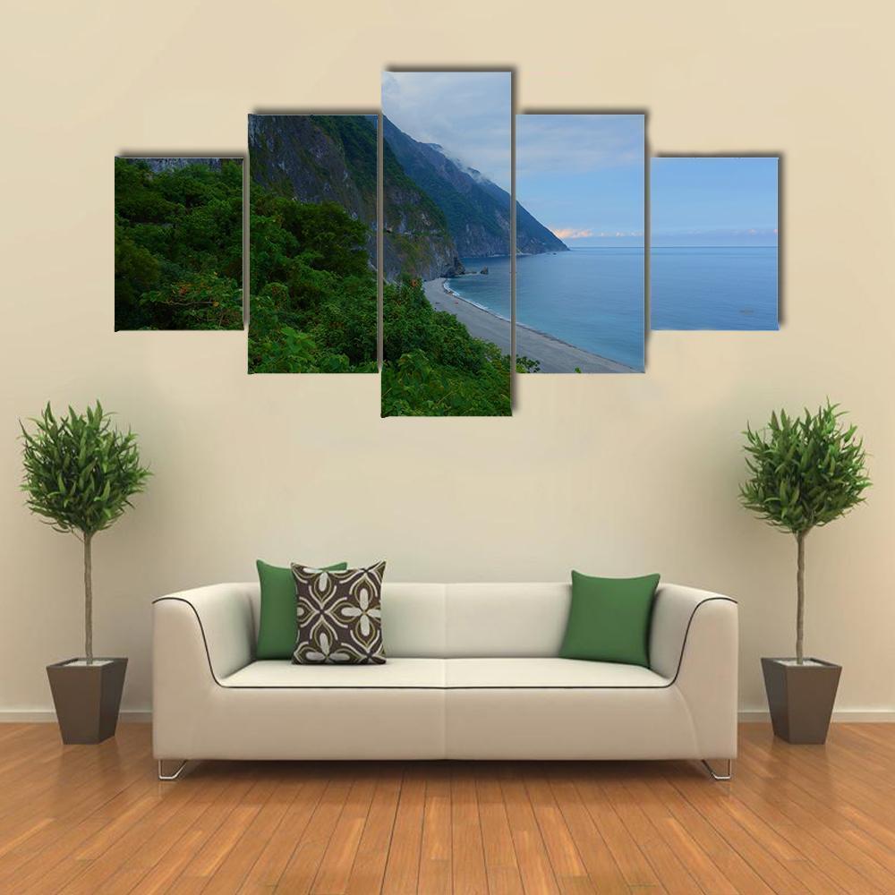 Scenery Of Cliffs Near Sea In Taiwan Canvas Wall Art-5 Star-Gallery Wrap-62" x 32"-Tiaracle