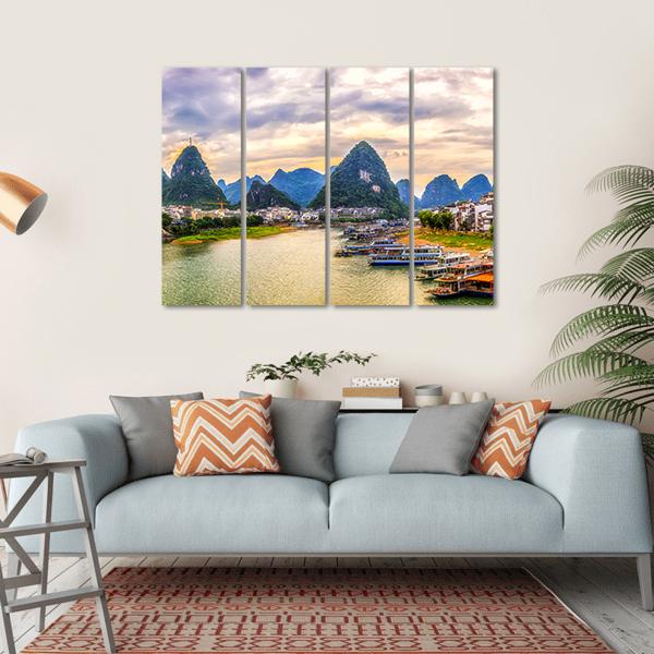 Scenery Of Guilin Canvas Wall Art-4 Horizontal-Gallery Wrap-34" x 24"-Tiaracle