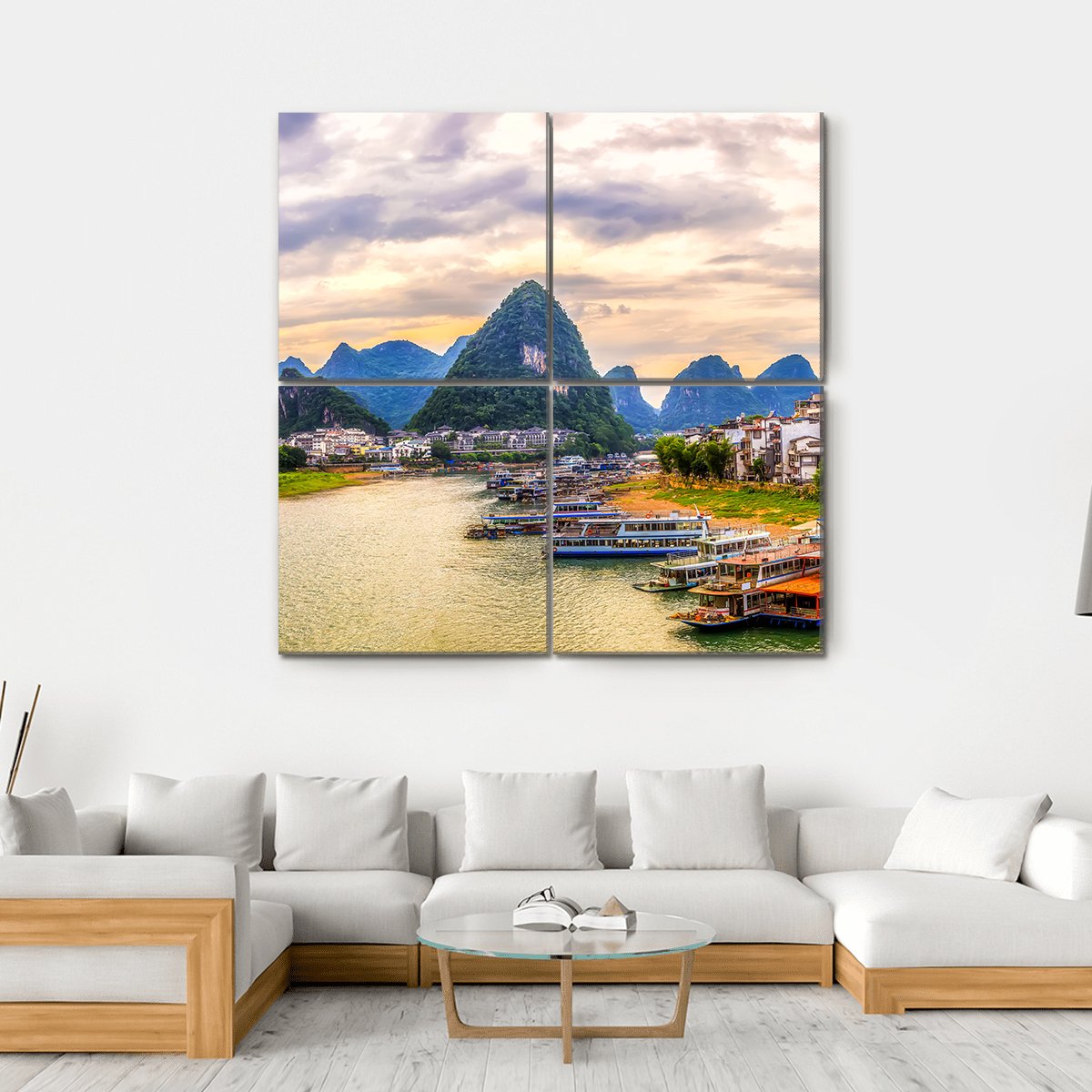 Scenery Of Guilin Canvas Wall Art-4 Square-Gallery Wrap-17" x 17"-Tiaracle