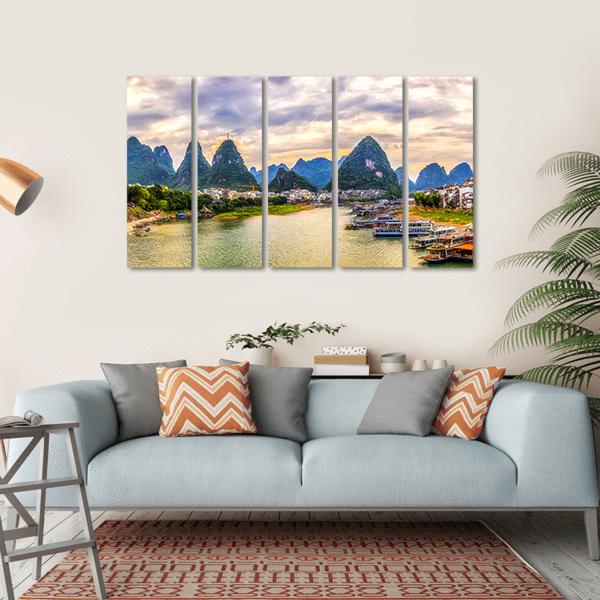 Scenery Of Guilin Canvas Wall Art-5 Horizontal-Gallery Wrap-22" x 12"-Tiaracle