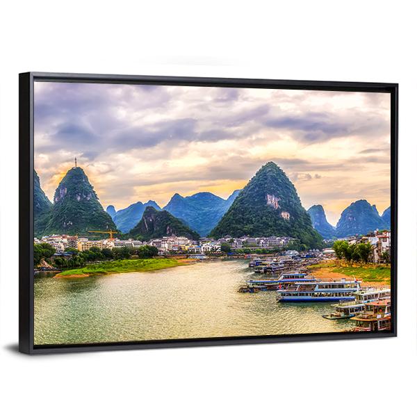 Scenery Of Guilin Canvas Wall Art-3 Horizontal-Gallery Wrap-25" x 16"-Tiaracle