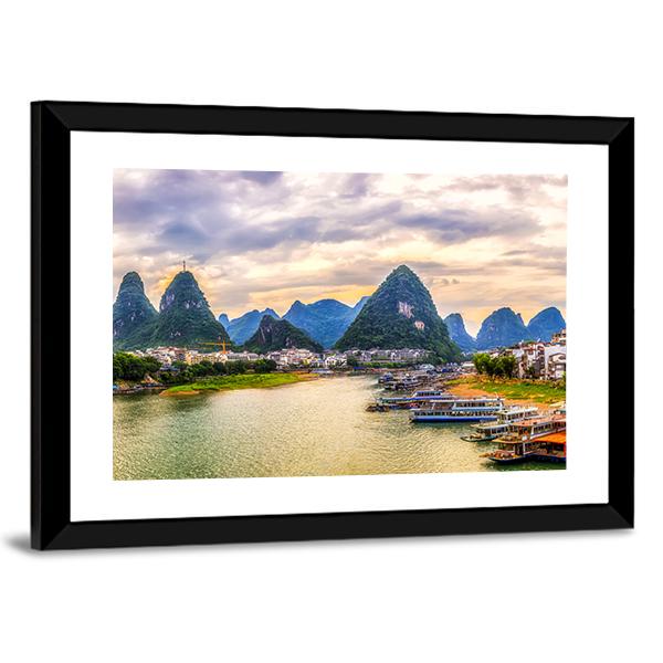 Scenery Of Guilin Canvas Wall Art-3 Horizontal-Gallery Wrap-25" x 16"-Tiaracle