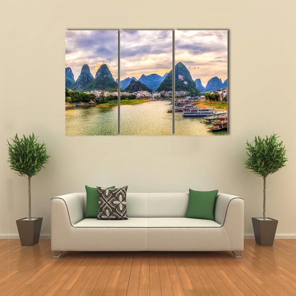 Scenery Of Guilin Canvas Wall Art-3 Horizontal-Gallery Wrap-37" x 24"-Tiaracle