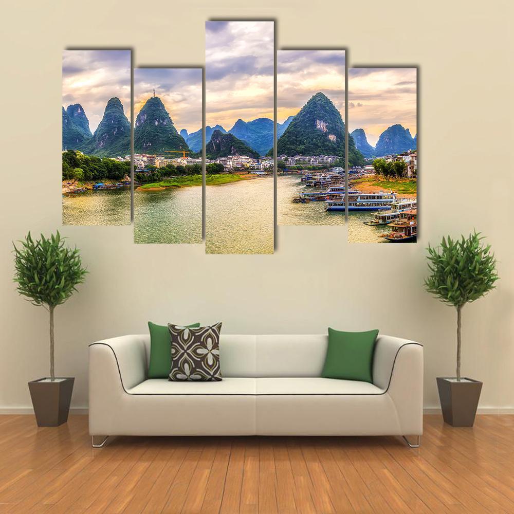 Scenery Of Guilin Canvas Wall Art-5 Pop-Gallery Wrap-47" x 32"-Tiaracle