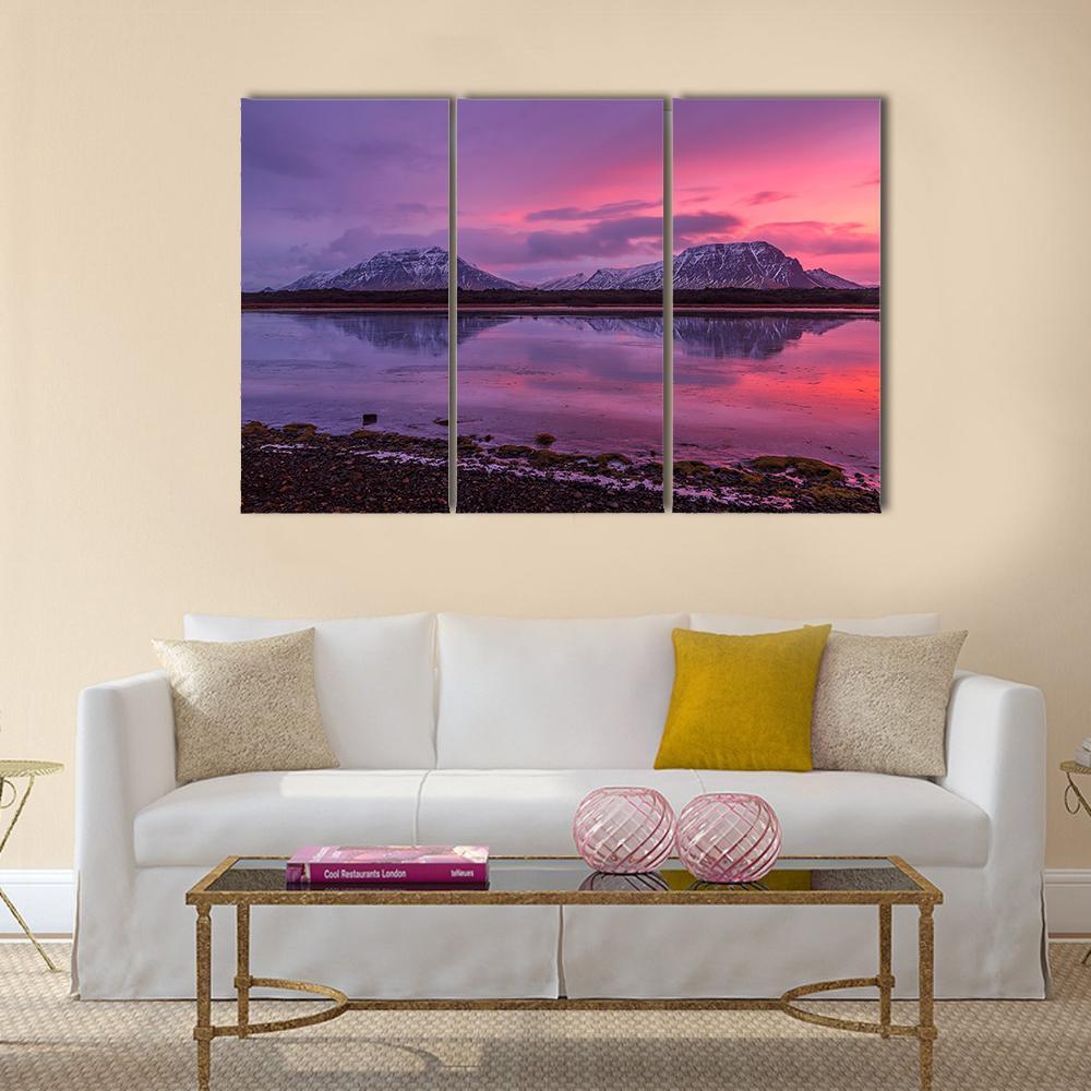 Scenery Of Mountains With Lake At Sunset Canvas Wall Art-3 Horizontal-Gallery Wrap-37" x 24"-Tiaracle