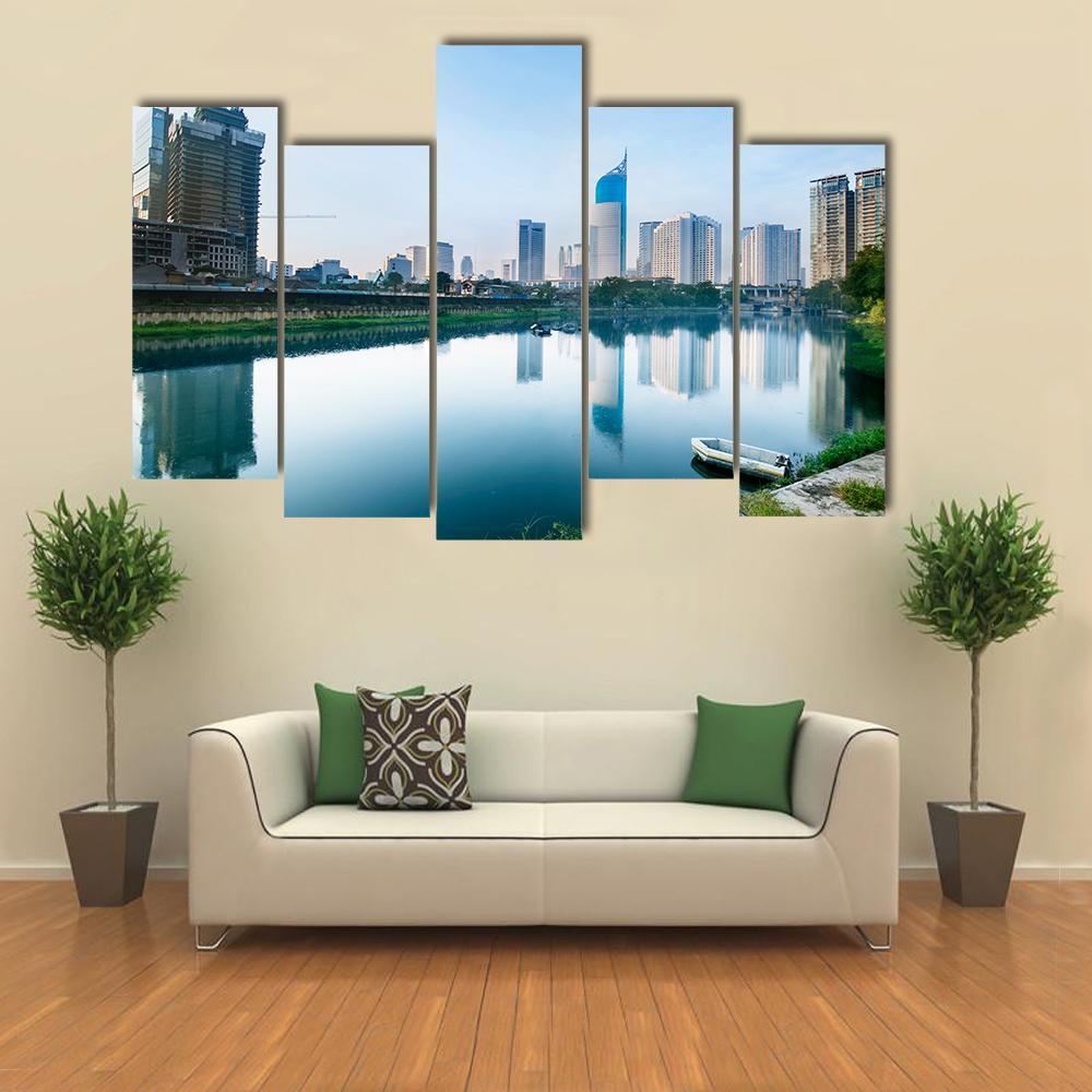 Scenery Of Reservoir Jakarta Canvas Wall Art-5 Pop-Gallery Wrap-47" x 32"-Tiaracle