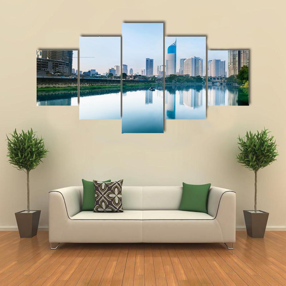 Scenery Of Reservoir Jakarta Canvas Wall Art-5 Star-Gallery Wrap-62" x 32"-Tiaracle