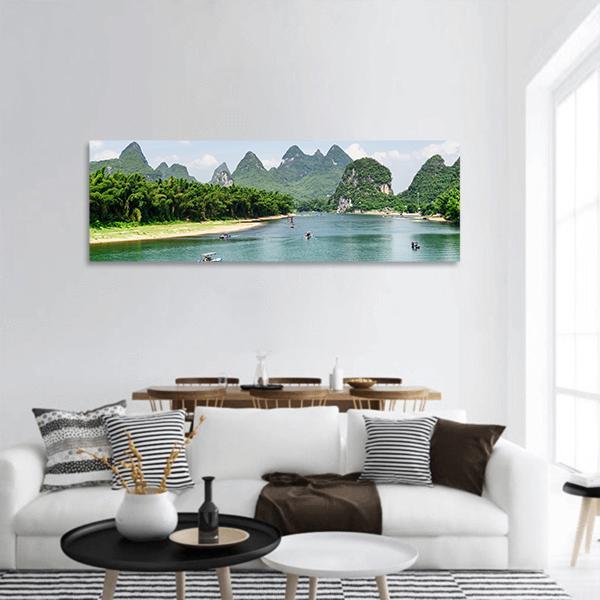 Sceni View Of Li River In Guilin China Panoramic Canvas Wall Art-3 Piece-25" x 08"-Tiaracle