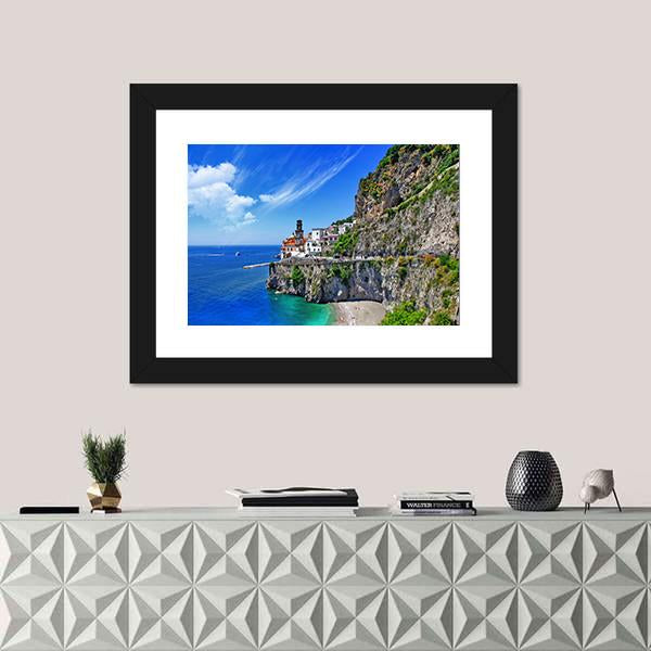 Scenic Amalfi Coast In Atrani Village Canvas Wall Art-1 Piece-Framed Print-20" x 16"-Tiaracle