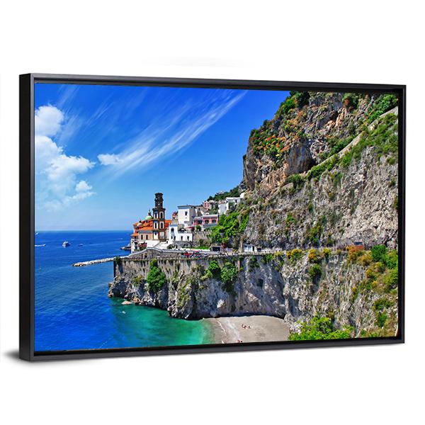 Scenic Amalfi Coast In Atrani Village Canvas Wall Art-3 Horizontal-Gallery Wrap-25" x 16"-Tiaracle