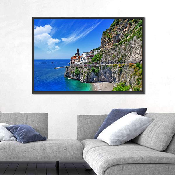 Scenic Amalfi Coast In Atrani Village Canvas Wall Art-3 Horizontal-Gallery Wrap-25" x 16"-Tiaracle