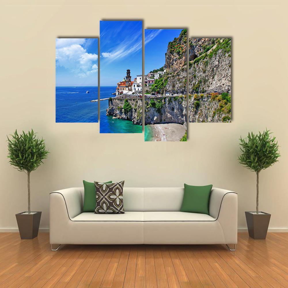 Scenic Amalfi Coast In Atrani Village Canvas Wall Art-4 Pop-Gallery Wrap-50" x 32"-Tiaracle
