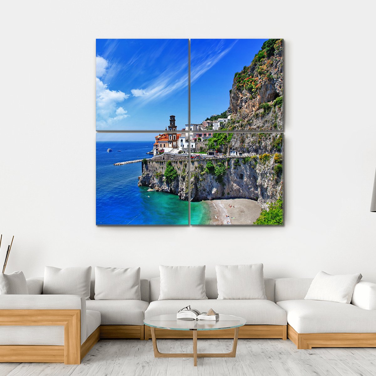 Scenic Amalfi Coast In Atrani Village Canvas Wall Art-4 Square-Gallery Wrap-17" x 17"-Tiaracle