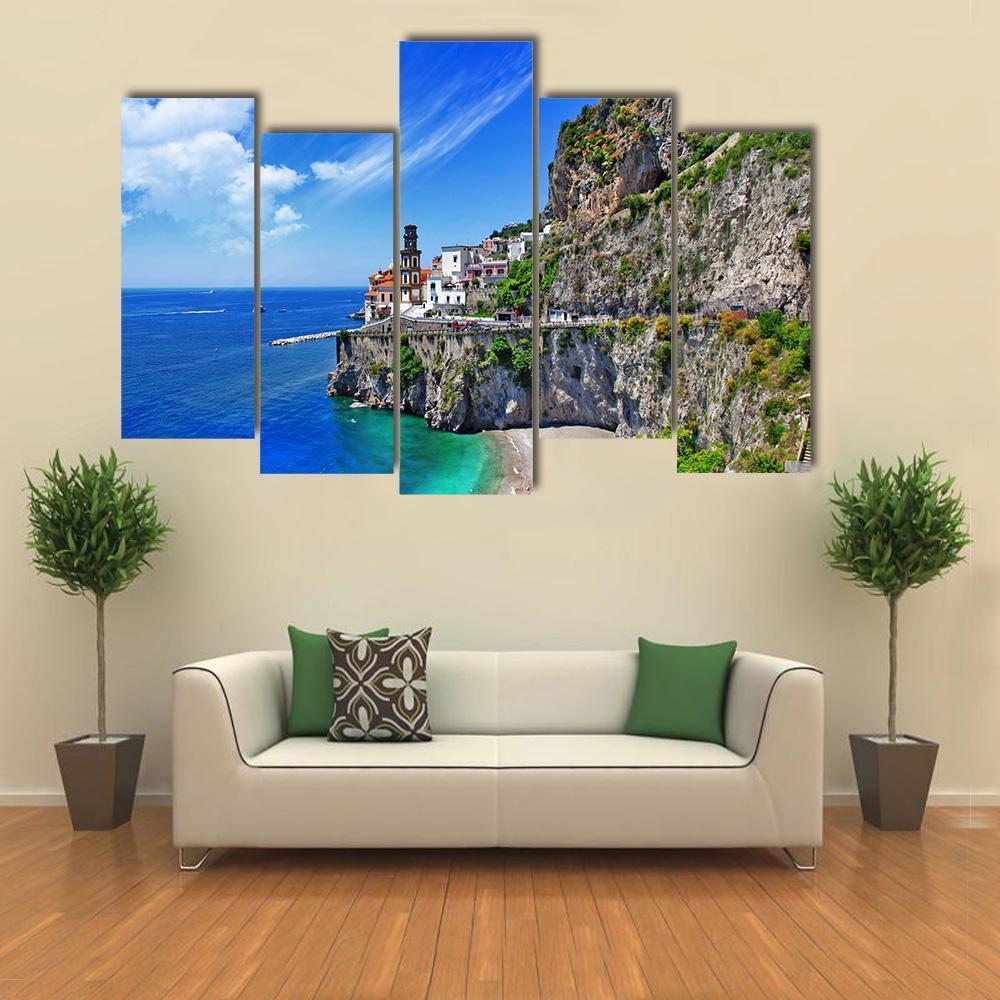 Scenic Amalfi Coast In Atrani Village Canvas Wall Art-5 Pop-Gallery Wrap-47" x 32"-Tiaracle
