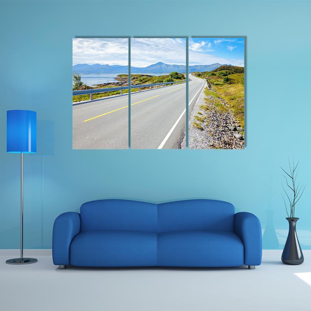Scenic Atlantic Ocean Road In Norway Canvas Wall Art-3 Horizontal-Gallery Wrap-37" x 24"-Tiaracle