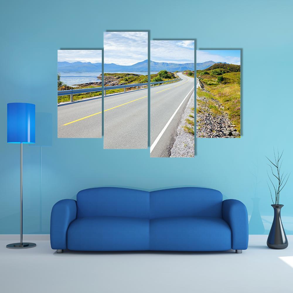 Scenic Atlantic Ocean Road In Norway Canvas Wall Art-4 Pop-Gallery Wrap-50" x 32"-Tiaracle