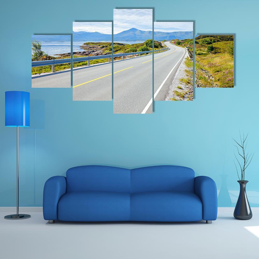 Scenic Atlantic Ocean Road In Norway Canvas Wall Art-5 Star-Gallery Wrap-62" x 32"-Tiaracle