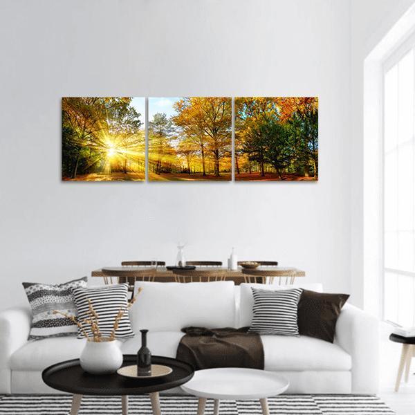 Scenic Autumn Gold Foilage Forest Panoramic Canvas Wall Art-3 Piece-25" x 08"-Tiaracle
