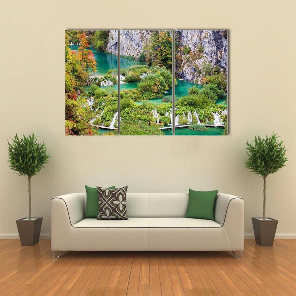 Numerous Waterfalls Canvas Wall Art-3 Horizontal-Gallery Wrap-37" x 24"-Tiaracle