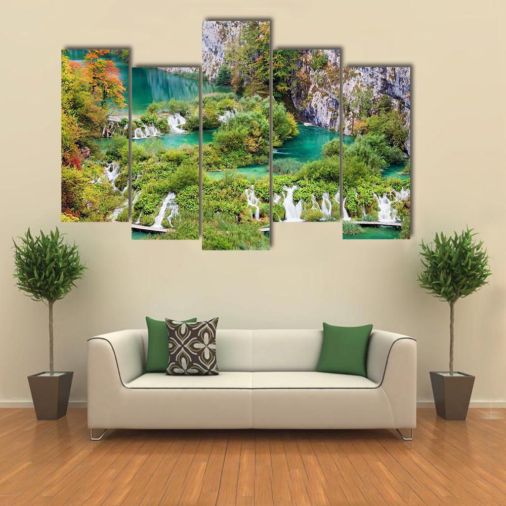 Numerous Waterfalls Canvas Wall Art-5 Pop-Gallery Wrap-47" x 32"-Tiaracle