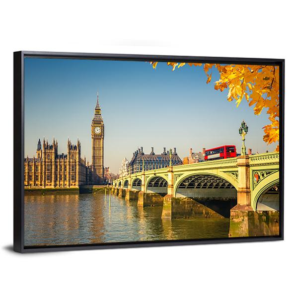 Scenic Big Ben And Westminster Bridge Canvas Wall Art-3 Horizontal-Gallery Wrap-25" x 16"-Tiaracle
