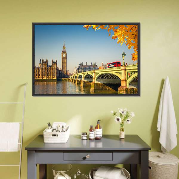 Scenic Big Ben And Westminster Bridge Canvas Wall Art-1 Piece-Floating Frame-24" x 16"-Tiaracle