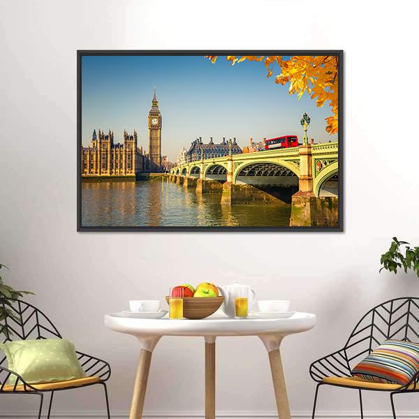 Scenic Big Ben And Westminster Bridge Canvas Wall Art-3 Horizontal-Gallery Wrap-25" x 16"-Tiaracle