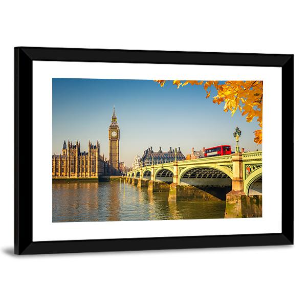 Scenic Big Ben And Westminster Bridge Canvas Wall Art-3 Horizontal-Gallery Wrap-25" x 16"-Tiaracle