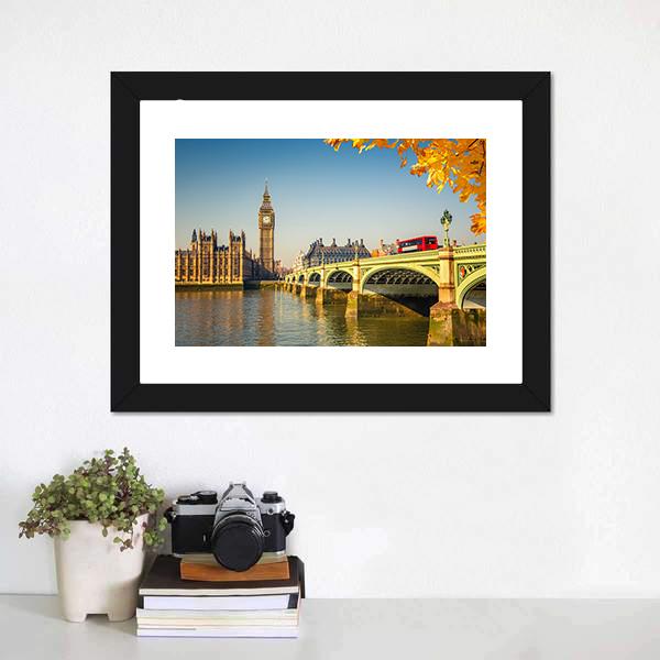Scenic Big Ben And Westminster Bridge Canvas Wall Art-1 Piece-Framed Print-20" x 16"-Tiaracle