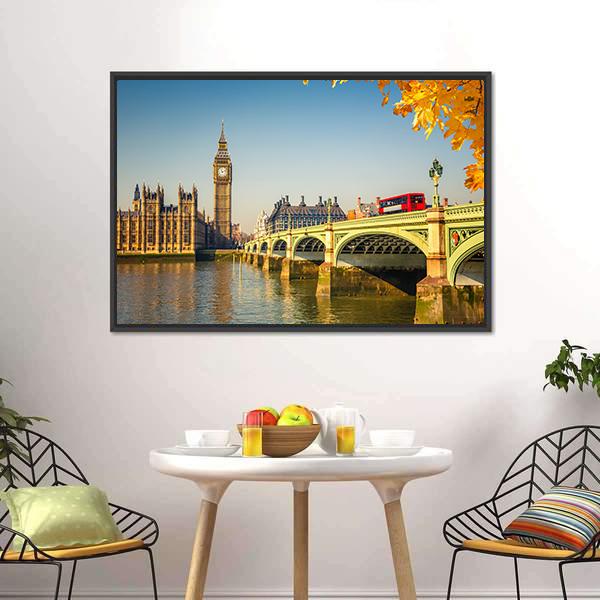 Scenic Big Ben And Westminster Bridge Canvas Wall Art-3 Horizontal-Gallery Wrap-25" x 16"-Tiaracle