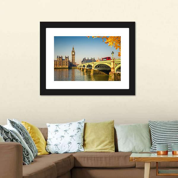 Scenic Big Ben And Westminster Bridge Canvas Wall Art-3 Horizontal-Gallery Wrap-25" x 16"-Tiaracle