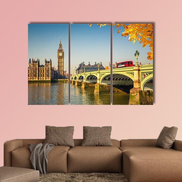 Scenic Big Ben And Westminster Bridge Canvas Wall Art-3 Horizontal-Gallery Wrap-37" x 24"-Tiaracle