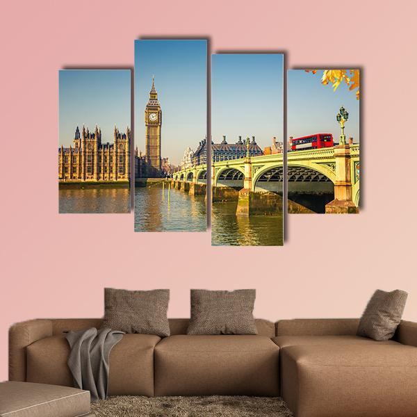 Scenic Big Ben And Westminster Bridge Canvas Wall Art-4 Pop-Gallery Wrap-50" x 32"-Tiaracle