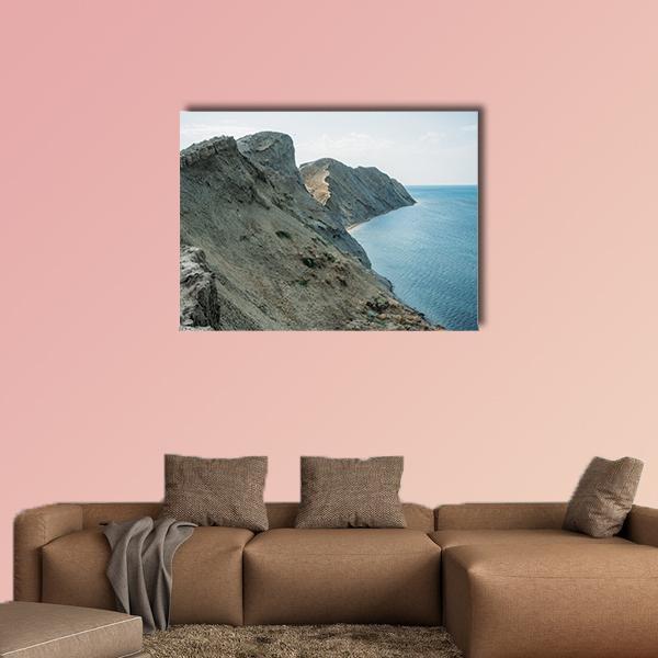 Scenic Calm Seashore With Crimean Mountains Ridge Canvas Wall Art-1 Piece-Gallery Wrap-48" x 32"-Tiaracle