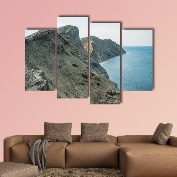 Scenic Calm Seashore With Crimean Mountains Ridge Canvas Wall Art-4 Pop-Gallery Wrap-50" x 32"-Tiaracle