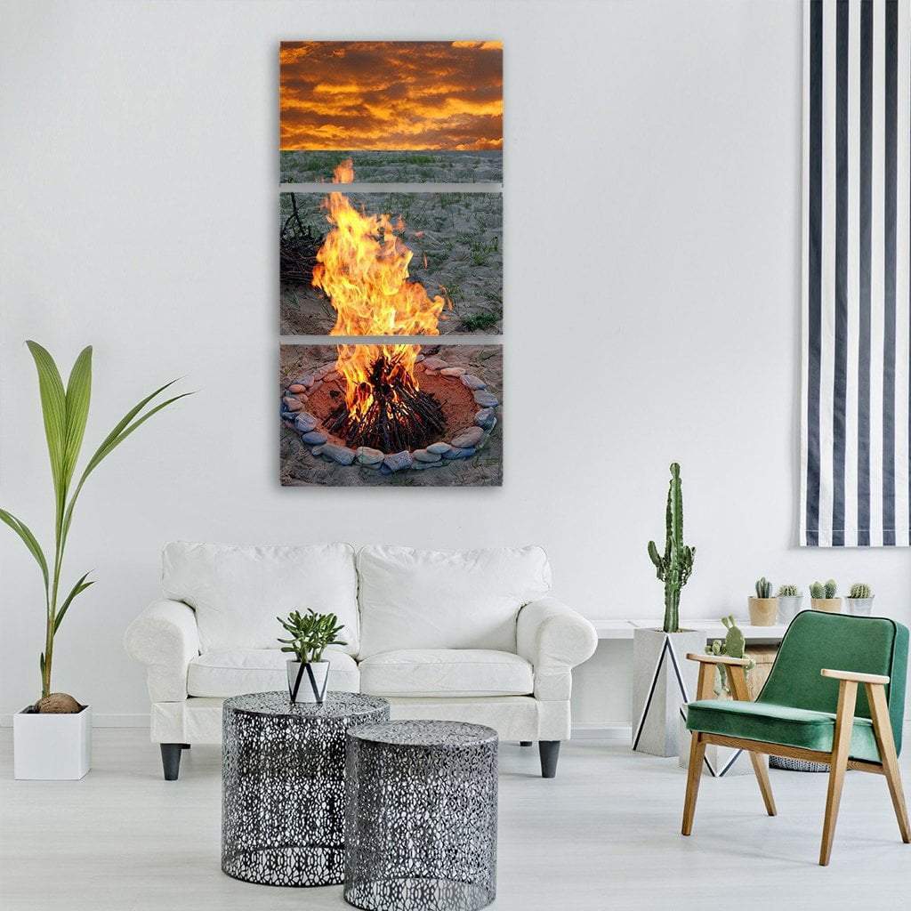 Scenic Campfire Vertical Canvas Wall Art-3 Vertical-Gallery Wrap-12" x 25"-Tiaracle
