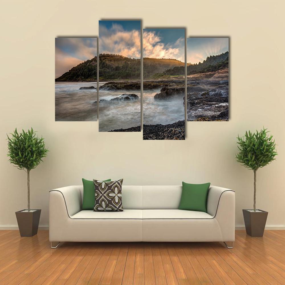 Scenic Cape Perpetua On The Oregon Coast Canvas Wall Art-4 Pop-Gallery Wrap-50" x 32"-Tiaracle