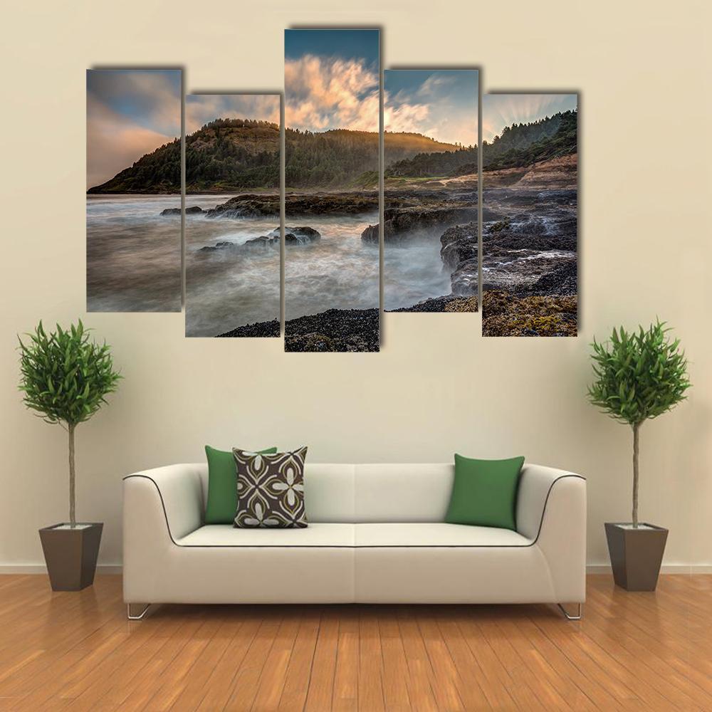 Scenic Cape Perpetua On The Oregon Coast Canvas Wall Art-5 Pop-Gallery Wrap-47" x 32"-Tiaracle