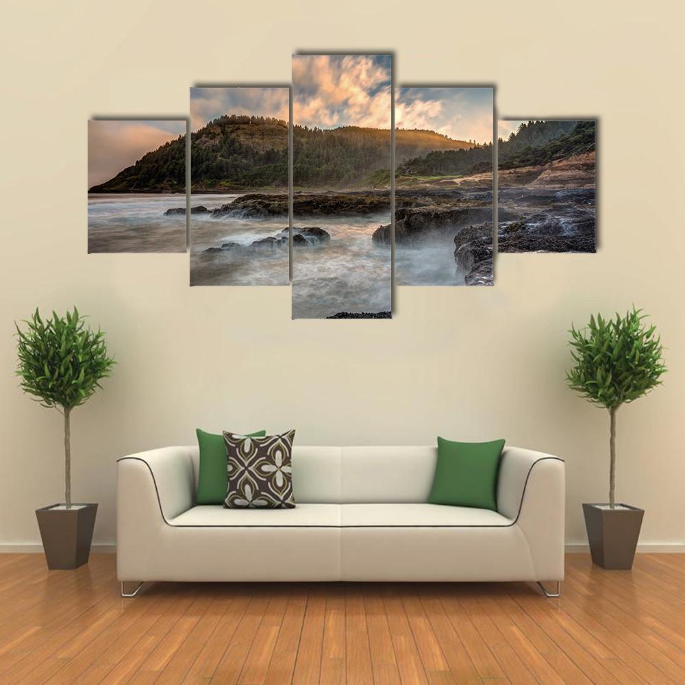 Scenic Cape Perpetua On The Oregon Coast Canvas Wall Art-4 Pop-Gallery Wrap-50" x 32"-Tiaracle