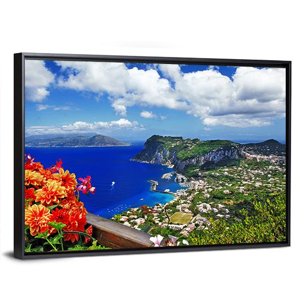 Scenic Capri Island In Italy Canvas Wall Art-3 Horizontal-Gallery Wrap-25" x 16"-Tiaracle