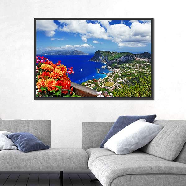 Scenic Capri Island In Italy Canvas Wall Art-3 Horizontal-Gallery Wrap-25" x 16"-Tiaracle