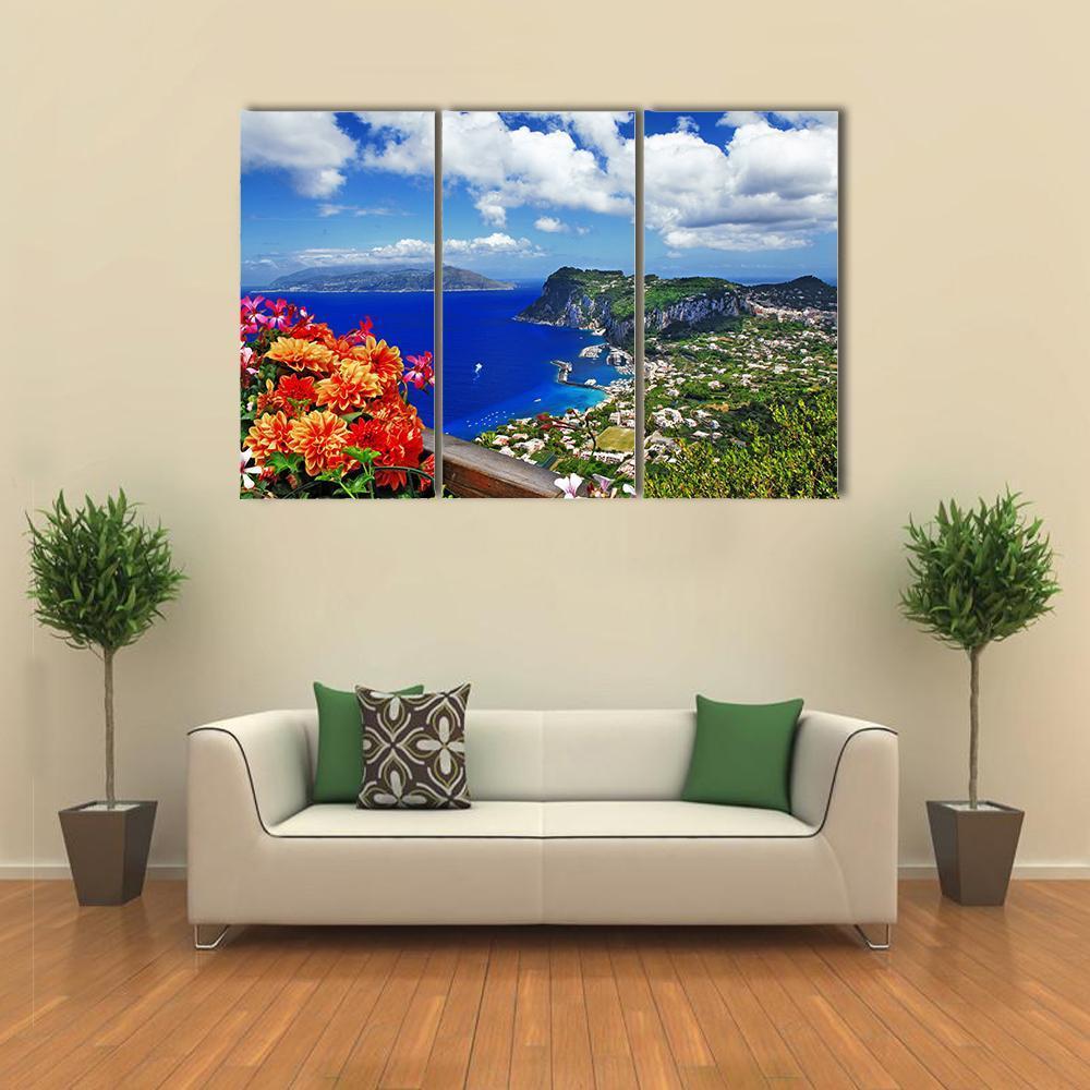 Scenic Capri Island In Italy Canvas Wall Art-3 Horizontal-Gallery Wrap-37" x 24"-Tiaracle