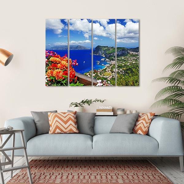 Scenic Capri Island In Italy Canvas Wall Art-4 Horizontal-Gallery Wrap-34" x 24"-Tiaracle