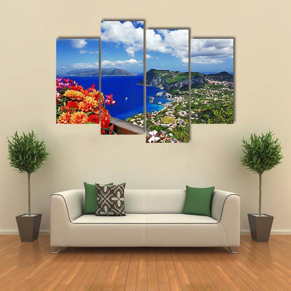 Scenic Capri Island In Italy Canvas Wall Art-4 Pop-Gallery Wrap-50&quot; x 32&quot;-Tiaracle