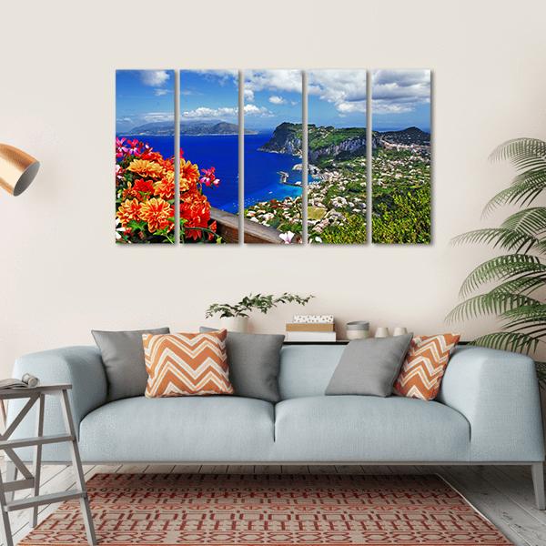 Scenic Capri Island In Italy Canvas Wall Art-5 Horizontal-Gallery Wrap-22" x 12"-Tiaracle