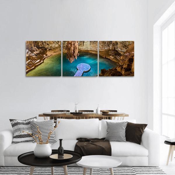 Scenic Cenote Suytun At Mexico Panoramic Canvas Wall Art-3 Piece-25" x 08"-Tiaracle