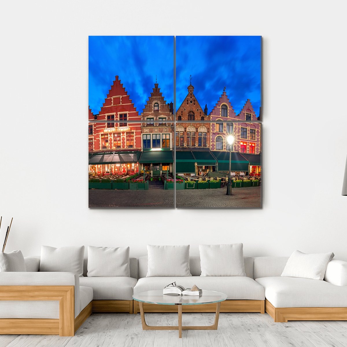 Medieval Fairytale Town At Night Canvas Wall Art-4 Square-Gallery Wrap-17" x 17"-Tiaracle