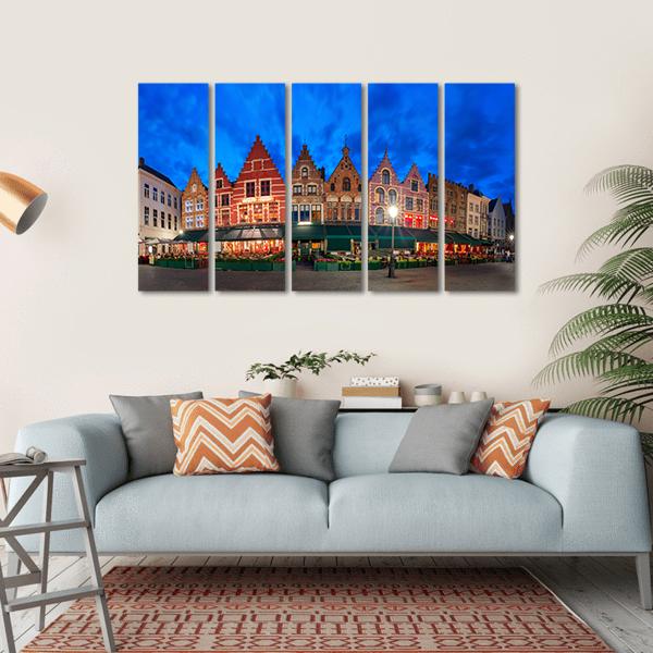 Medieval Fairytale Town At Night Canvas Wall Art-5 Horizontal-Gallery Wrap-22" x 12"-Tiaracle