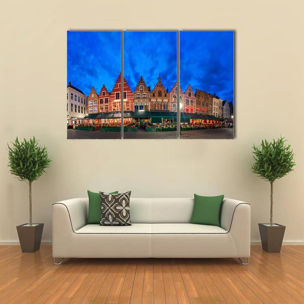 Medieval Fairytale Town At Night Canvas Wall Art-3 Horizontal-Gallery Wrap-37" x 24"-Tiaracle